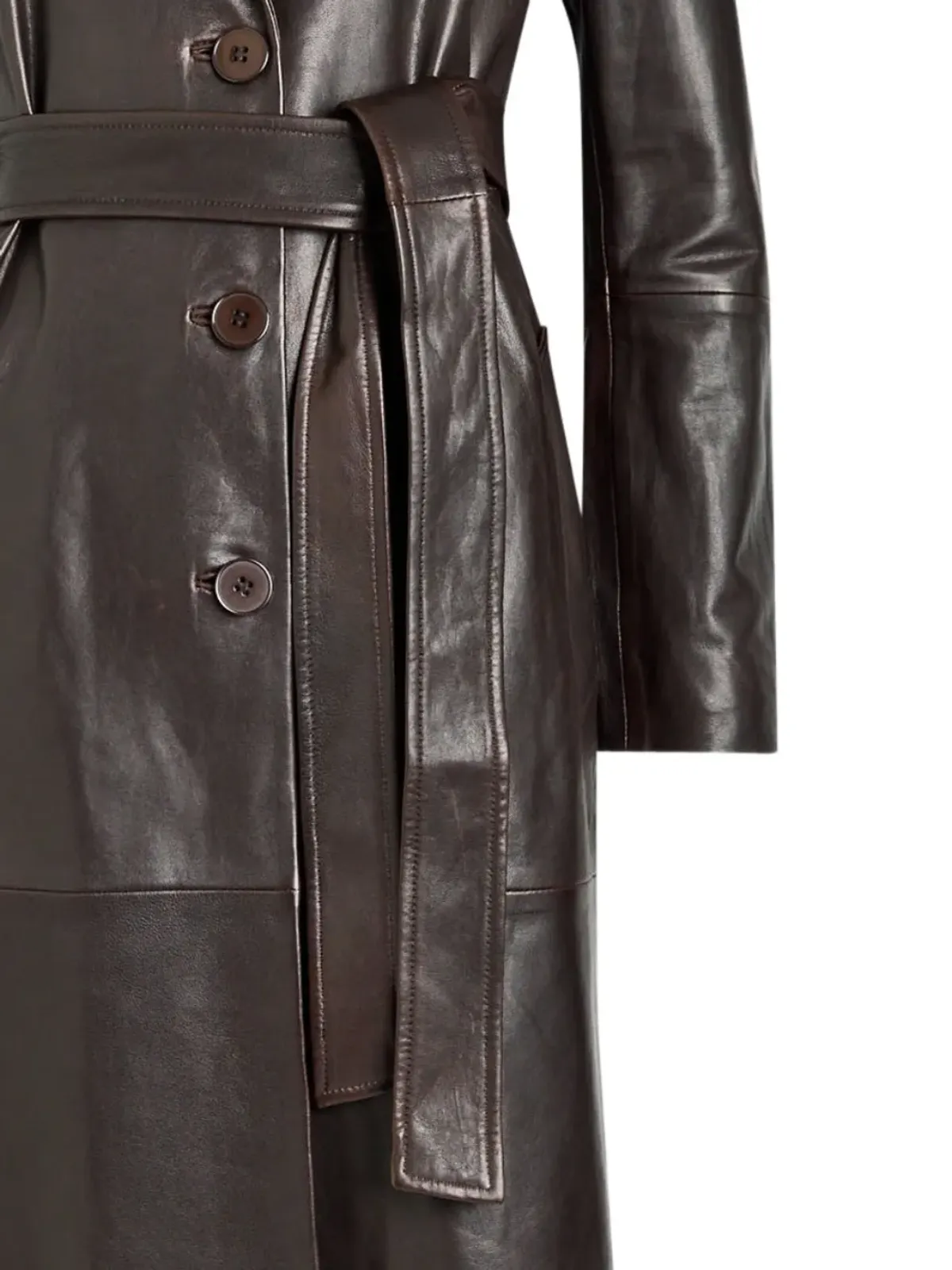 Nour Hammour Scarlett belted leather trench coat - Brown - 画像2