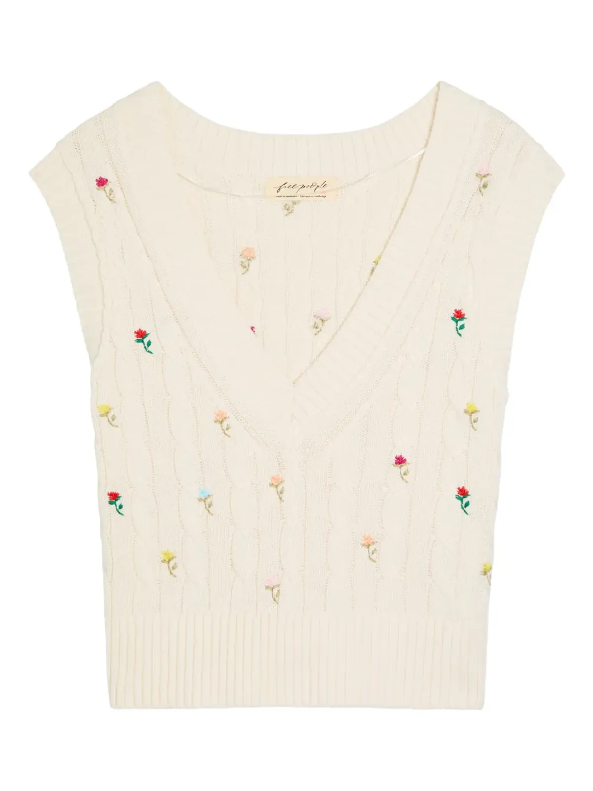Free People プルメリア ケーブル編み フローラル刺繍ベスト - Neutrals - 画像1