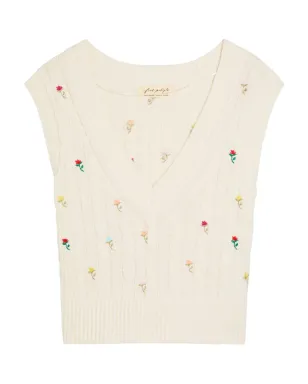 Free People プルメリア ケーブル編み フローラル刺繍ベスト - Neutrals - サムネイル1