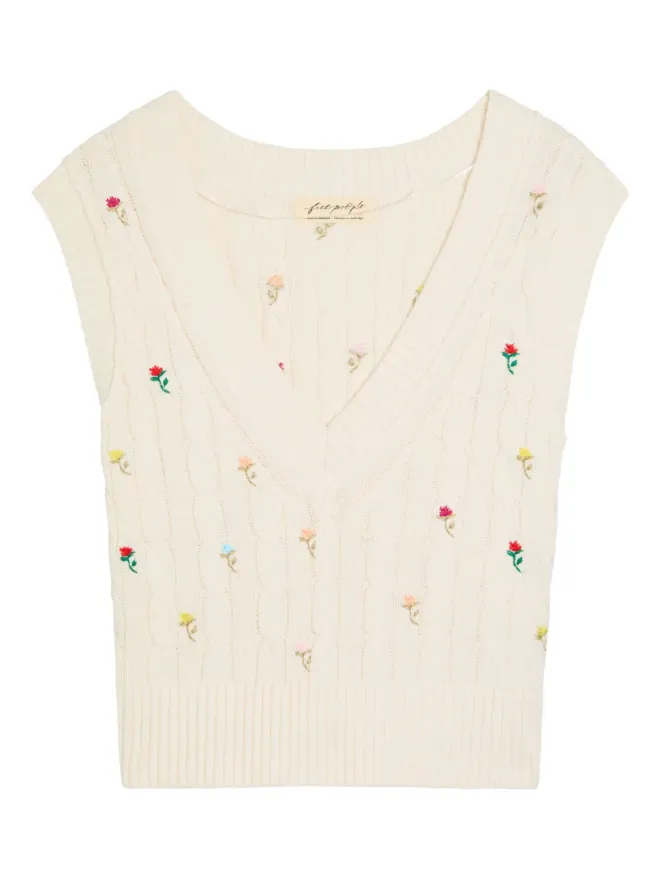 Free People Free People プルメリア ケーブル編み フローラル刺繍ベスト - Neutralsの商品画像