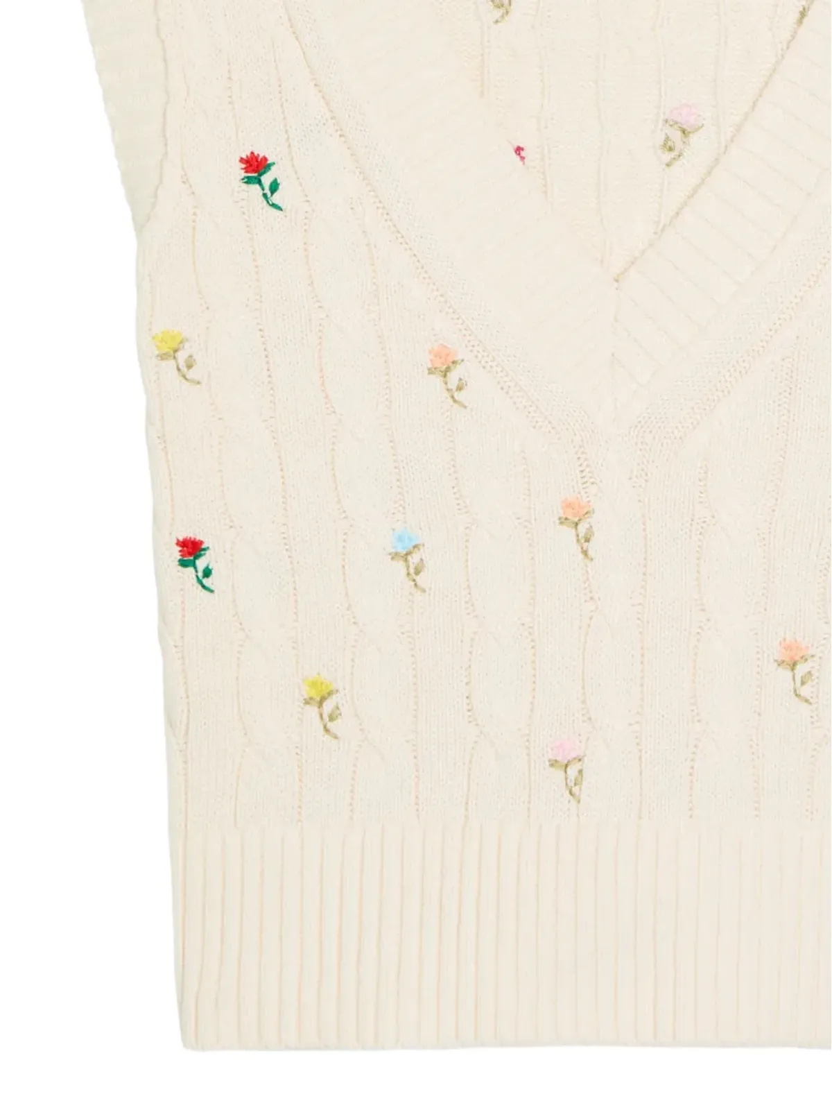 Free People プルメリア ケーブル編み フローラル刺繍ベスト - Neutrals - 画像2