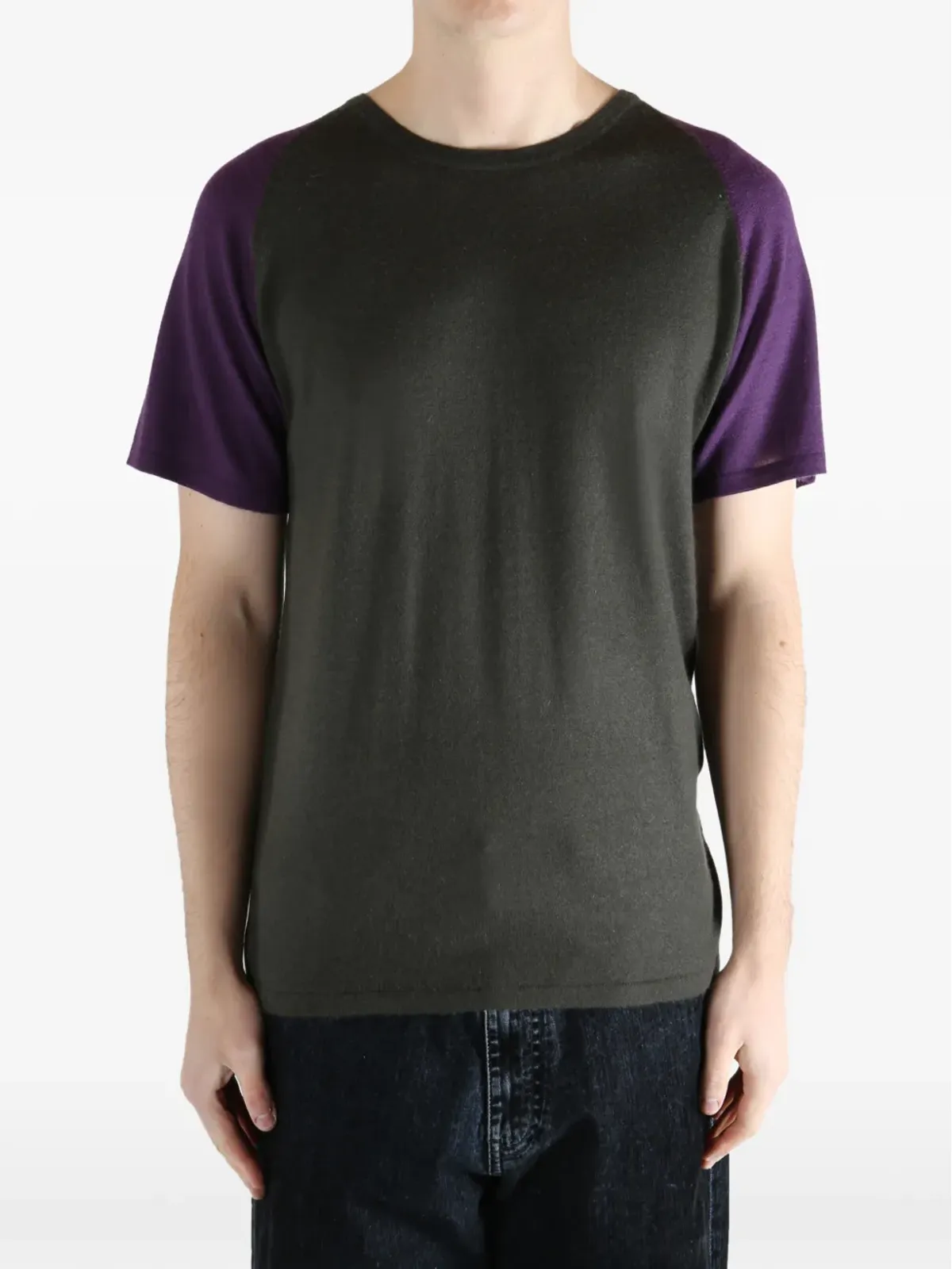 Frenckenberger グレーの半袖カラー・ブロックTシャツ - 画像2