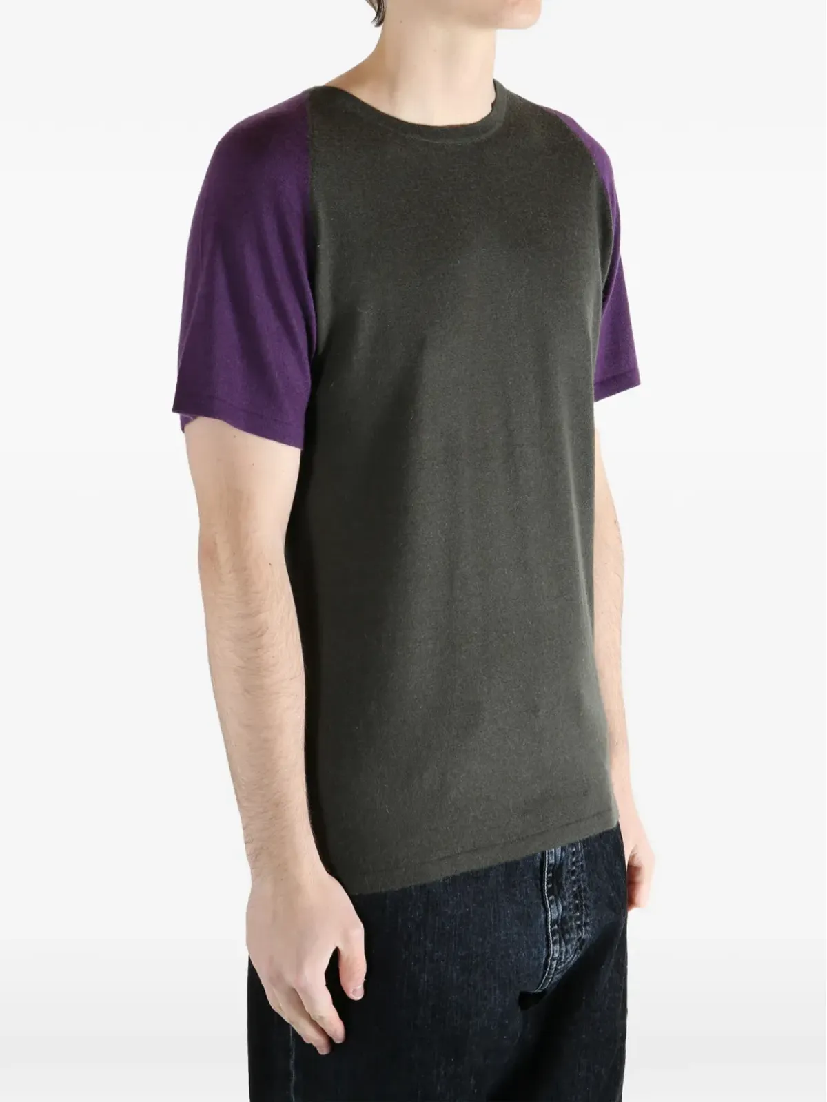 Frenckenberger グレーの半袖カラー・ブロックTシャツ - 画像3