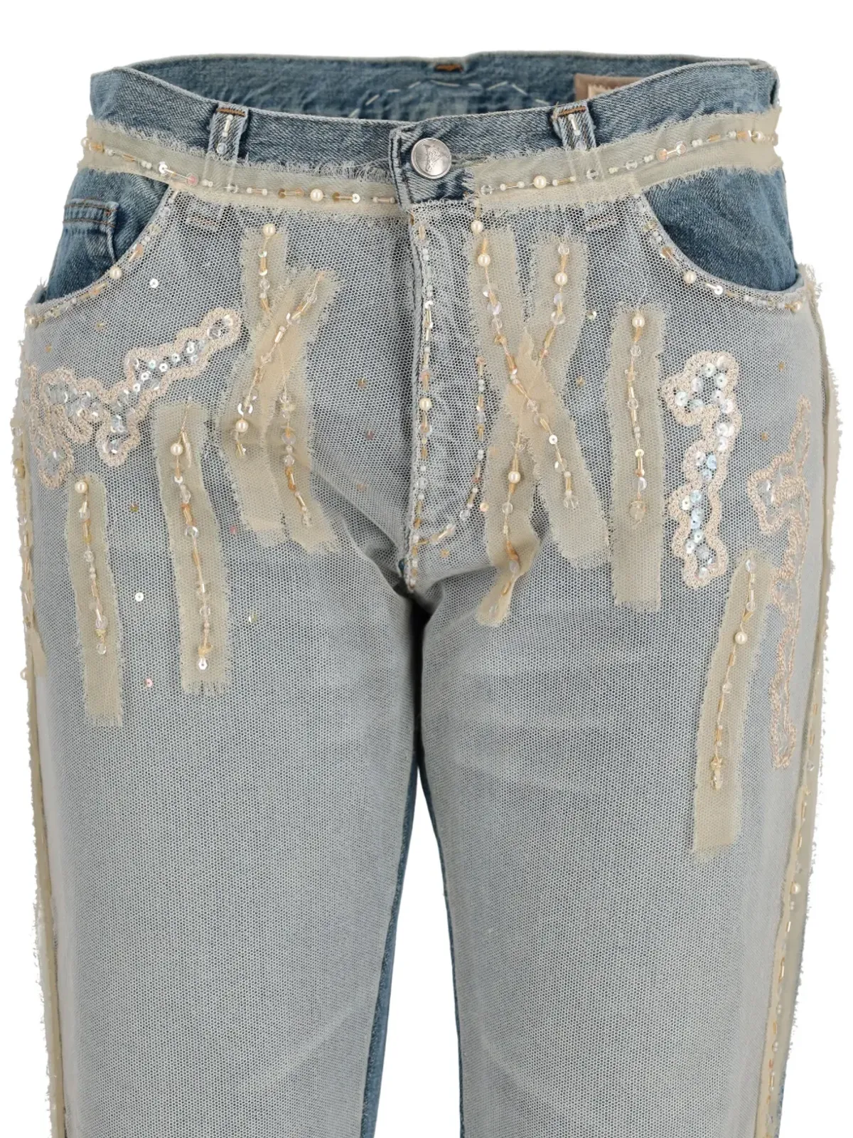 Voyage Et Cie customised embellished jeans - Blue - 画像5