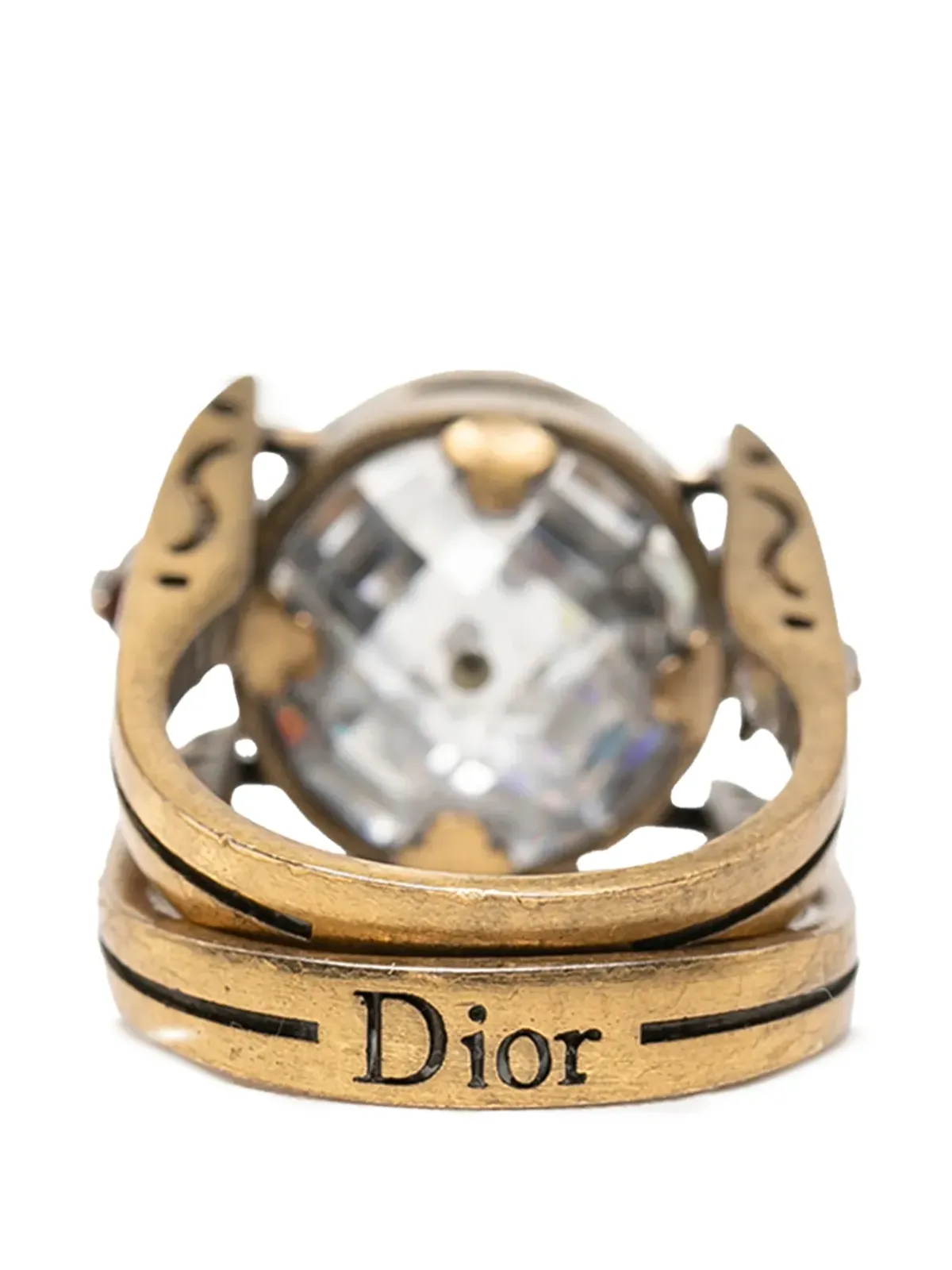 Christian Dior Pre-Owned ゴールドプレーテッド クリスタル ビー リング コスチュームリング - 画像4