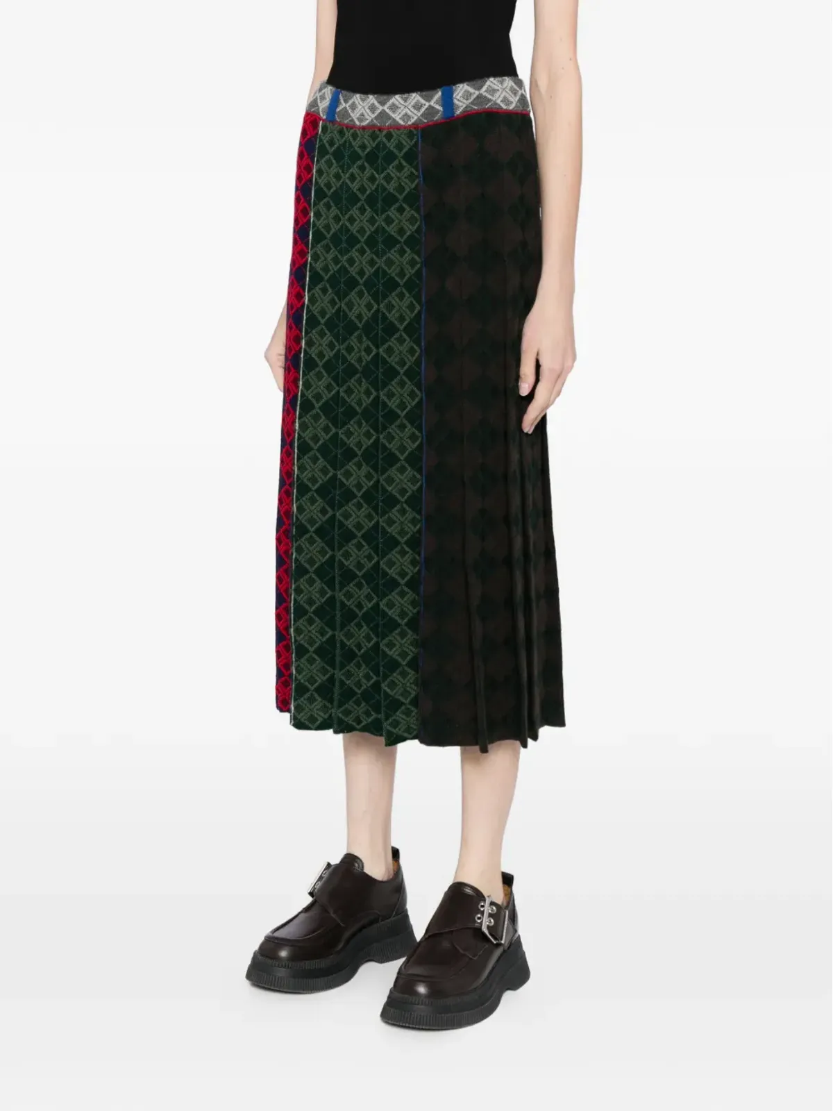 YANYAN KNITS アーガイルチェック柄ミディスカート - 画像3