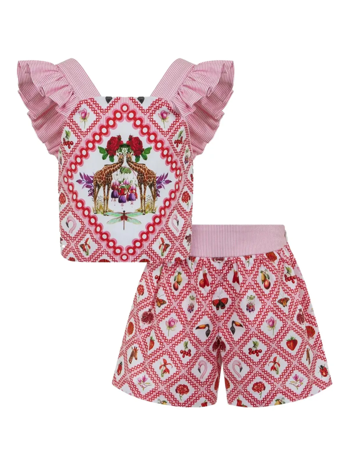 Lapin House x Mary Katrantzou ストライプ柄フリルショートセット - 画像1