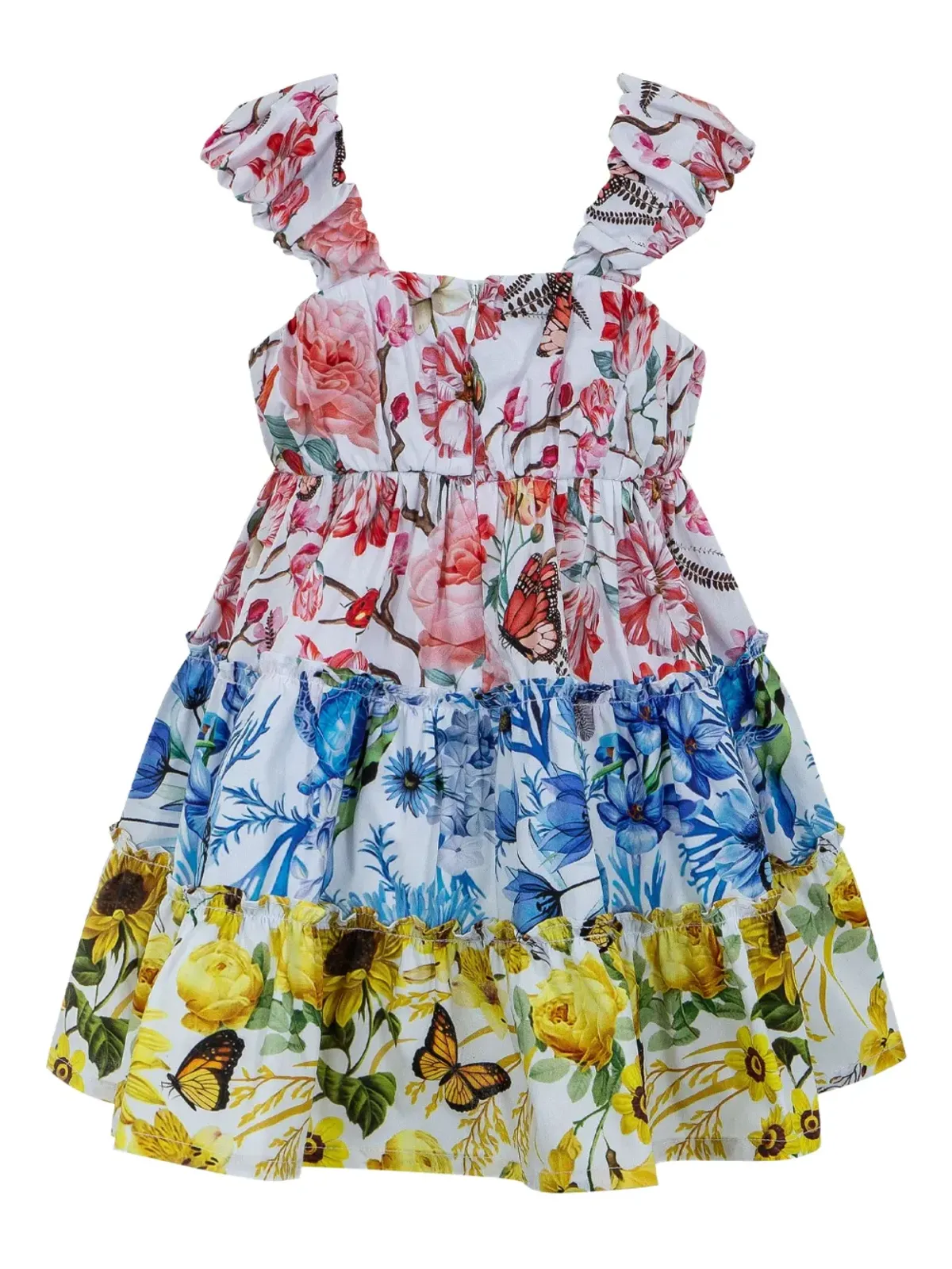 Lapin House x Mary Katrantzou ワンピース - 白地に花柄プリントのフリルノースリーブ、スクエアネック - 画像1
