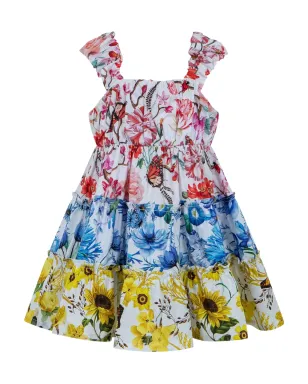 Lapin House x Mary Katrantzou ワンピース - 白地に花柄プリントのフリルノースリーブ、スクエアネック - サムネイル2