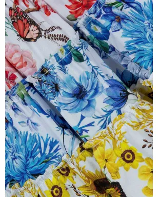 Lapin House x Mary Katrantzou ワンピース - 白地に花柄プリントのフリルノースリーブ、スクエアネック - サムネイル3