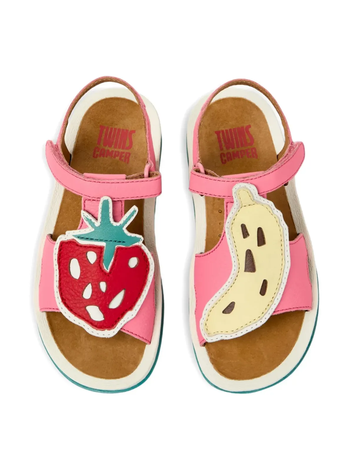 Camper Kids ピンクのフルーツアップリケサンダル - 画像4