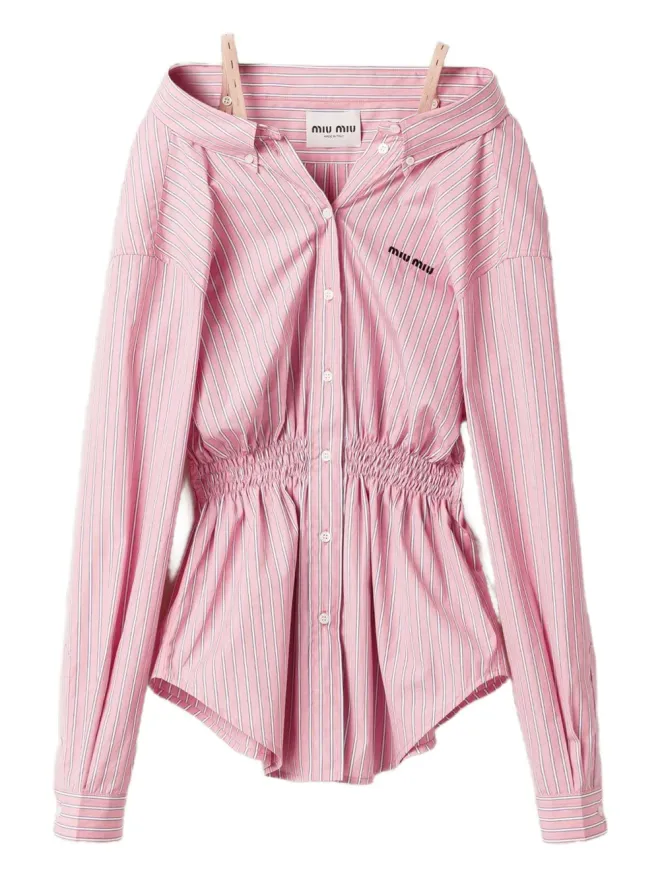 Miu Miu Miu Miu ミニストライプ ウエストゴム入り ドレス - ピンクの商品画像