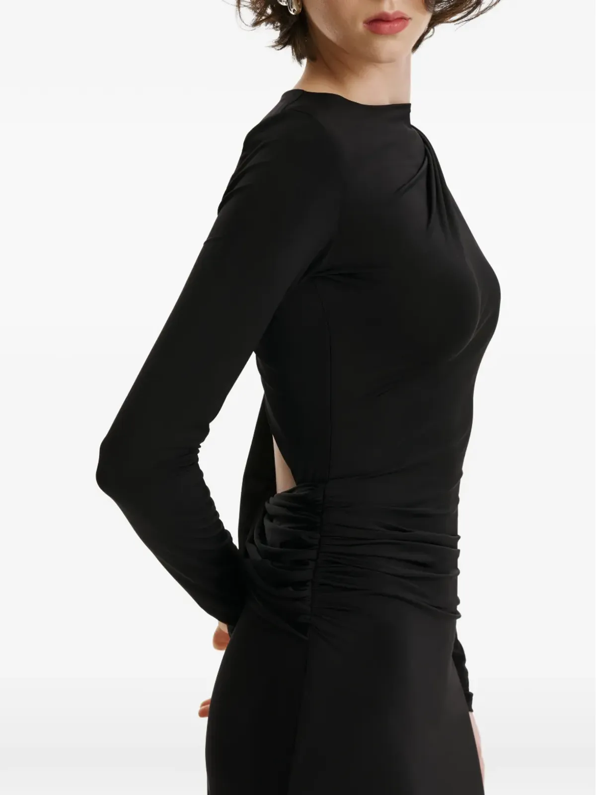 2310 STUDIO long-sleeves ruched maxi dress - Black - 画像4