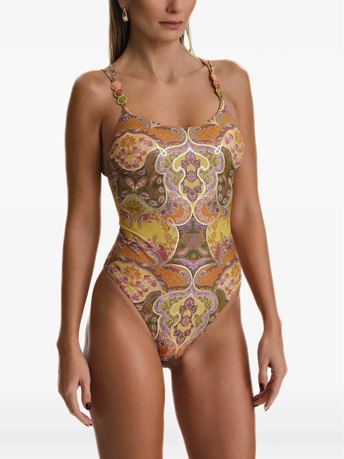 SOFIA ERHAN Aurelia beaded printed swimsuit - Neutrals - 画像3