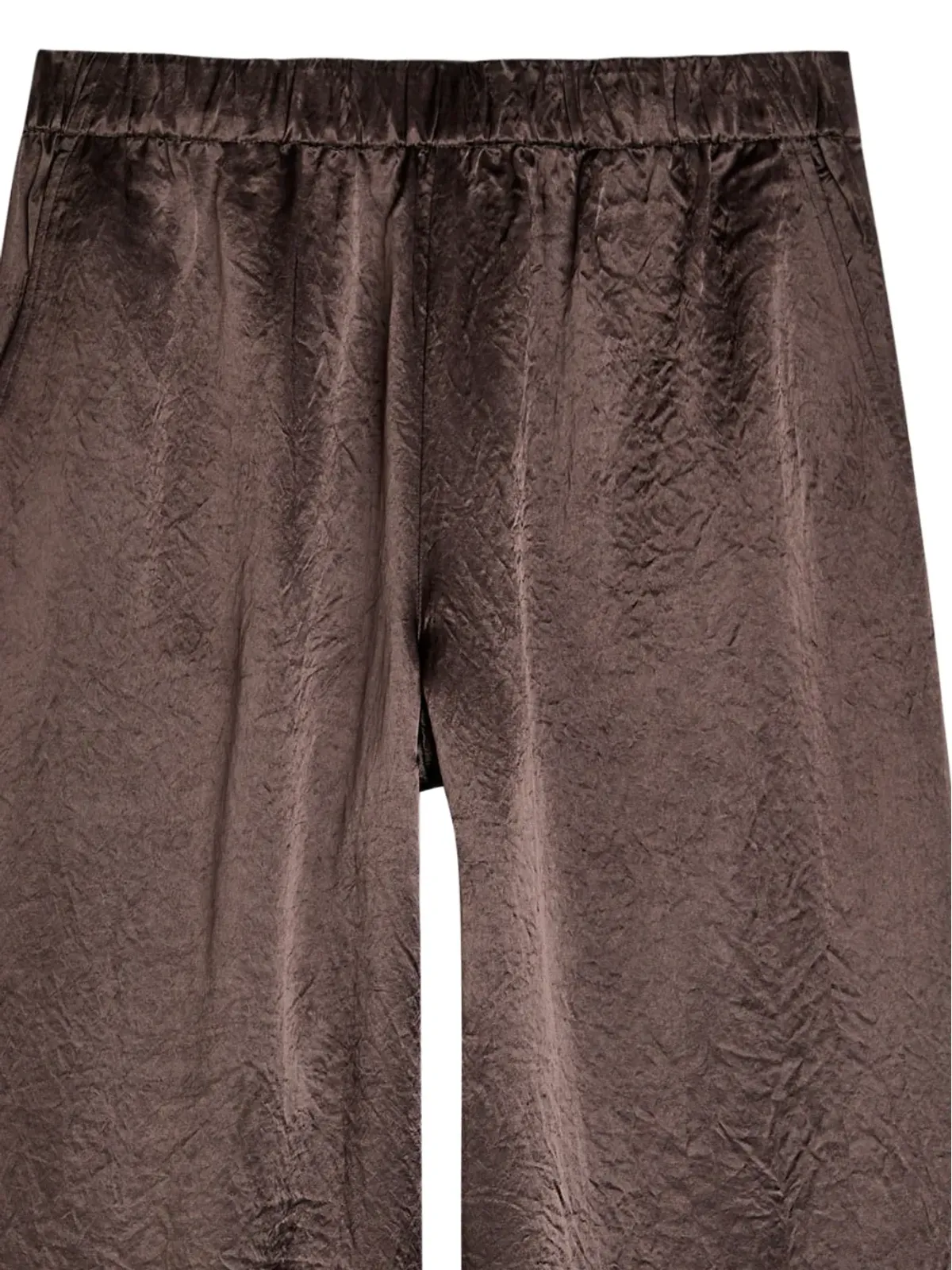 Eileen Fisher ブラウンのシワ加工ワイドレッグサテンパンツ - 画像2