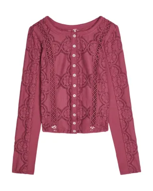 Free People 花柄レースボタンアップカーディガン - サムネイル1