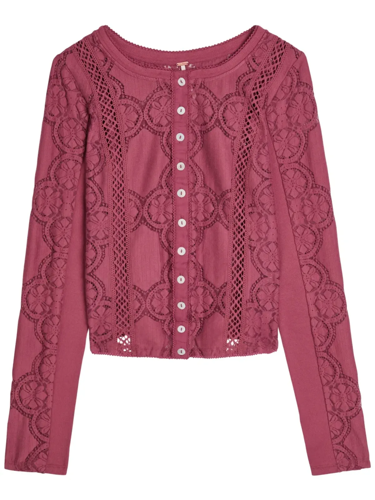 Free People 花柄レースボタンアップカーディガン - 画像2