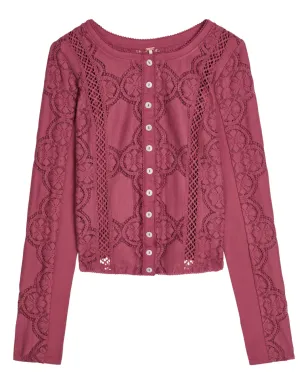 Free People 花柄レースボタンアップカーディガン - サムネイル2