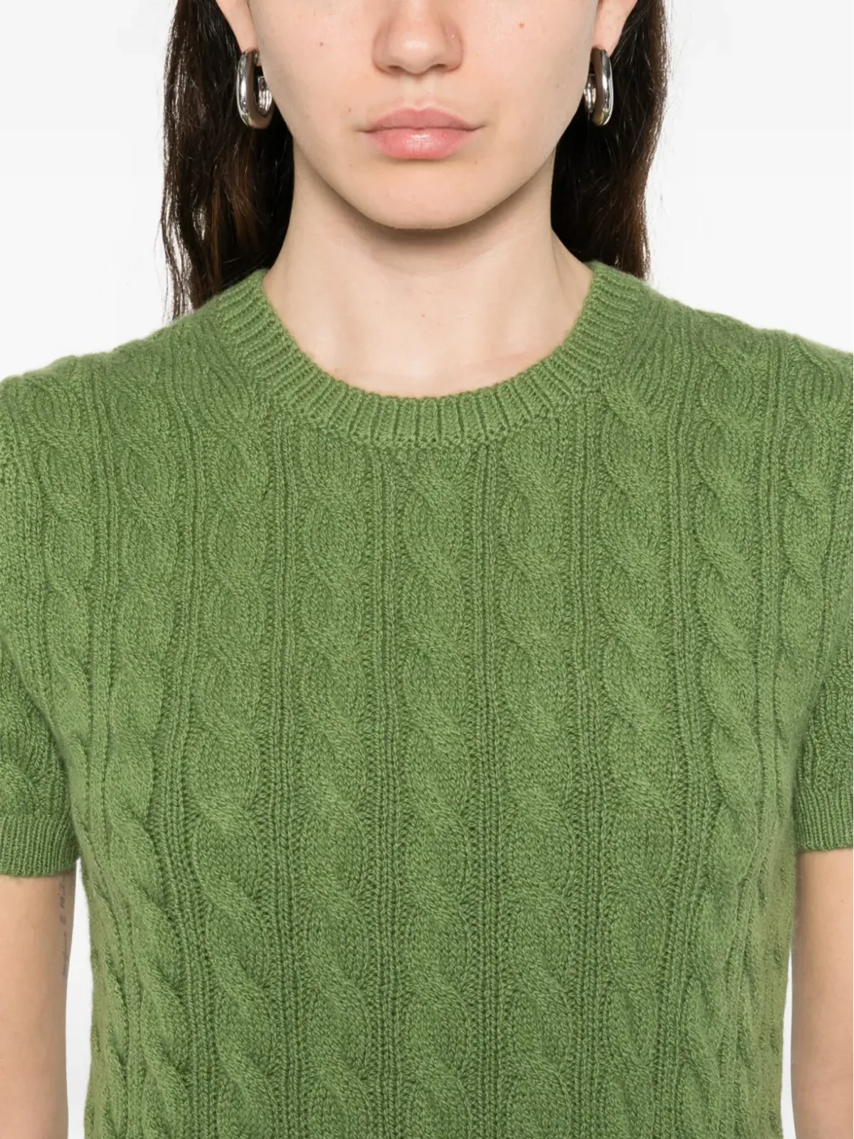 Vince cable-knit short-sleeve T-shirt - Green - 画像5
