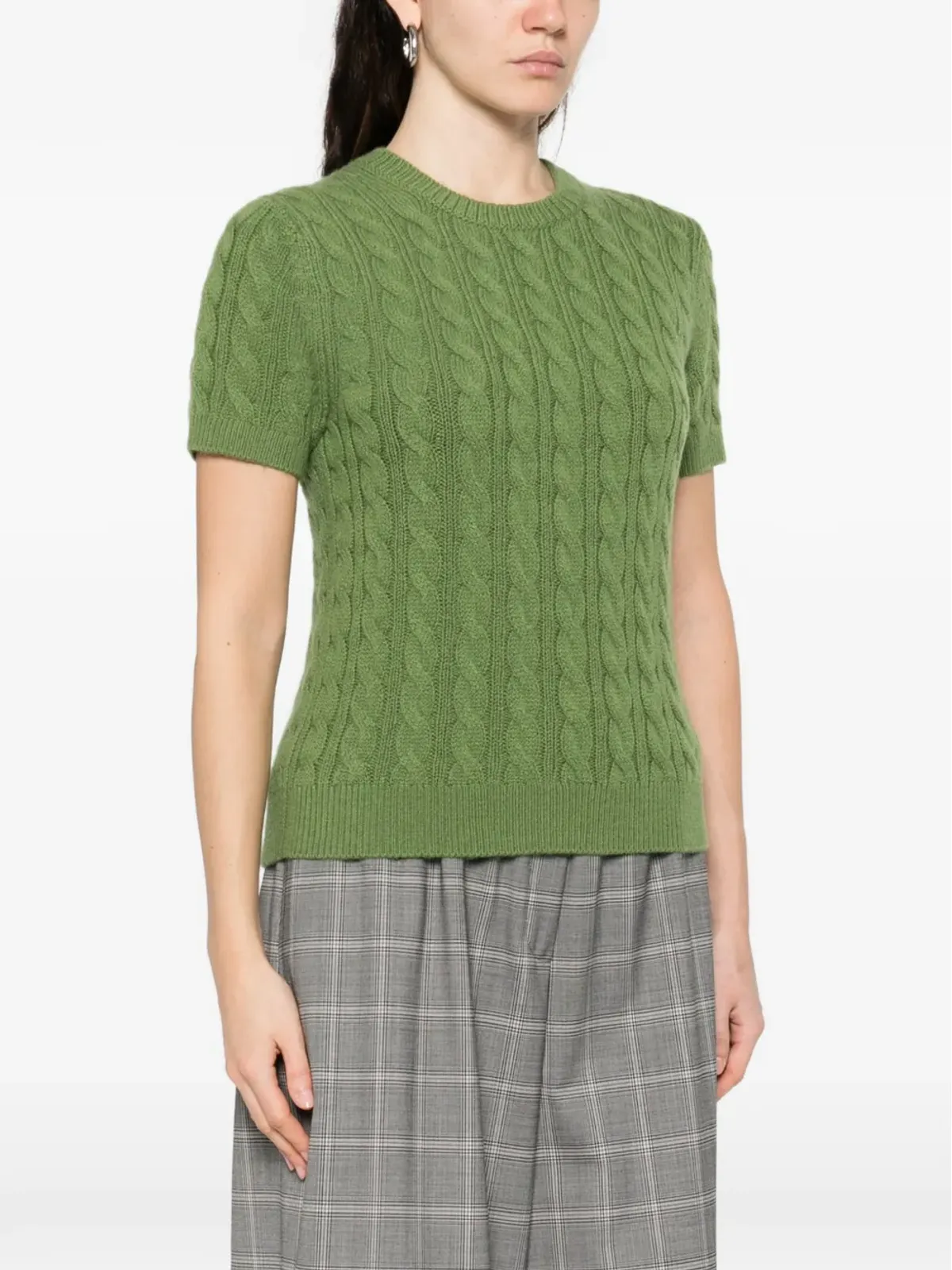 Vince cable-knit short-sleeve T-shirt - Green - 画像3