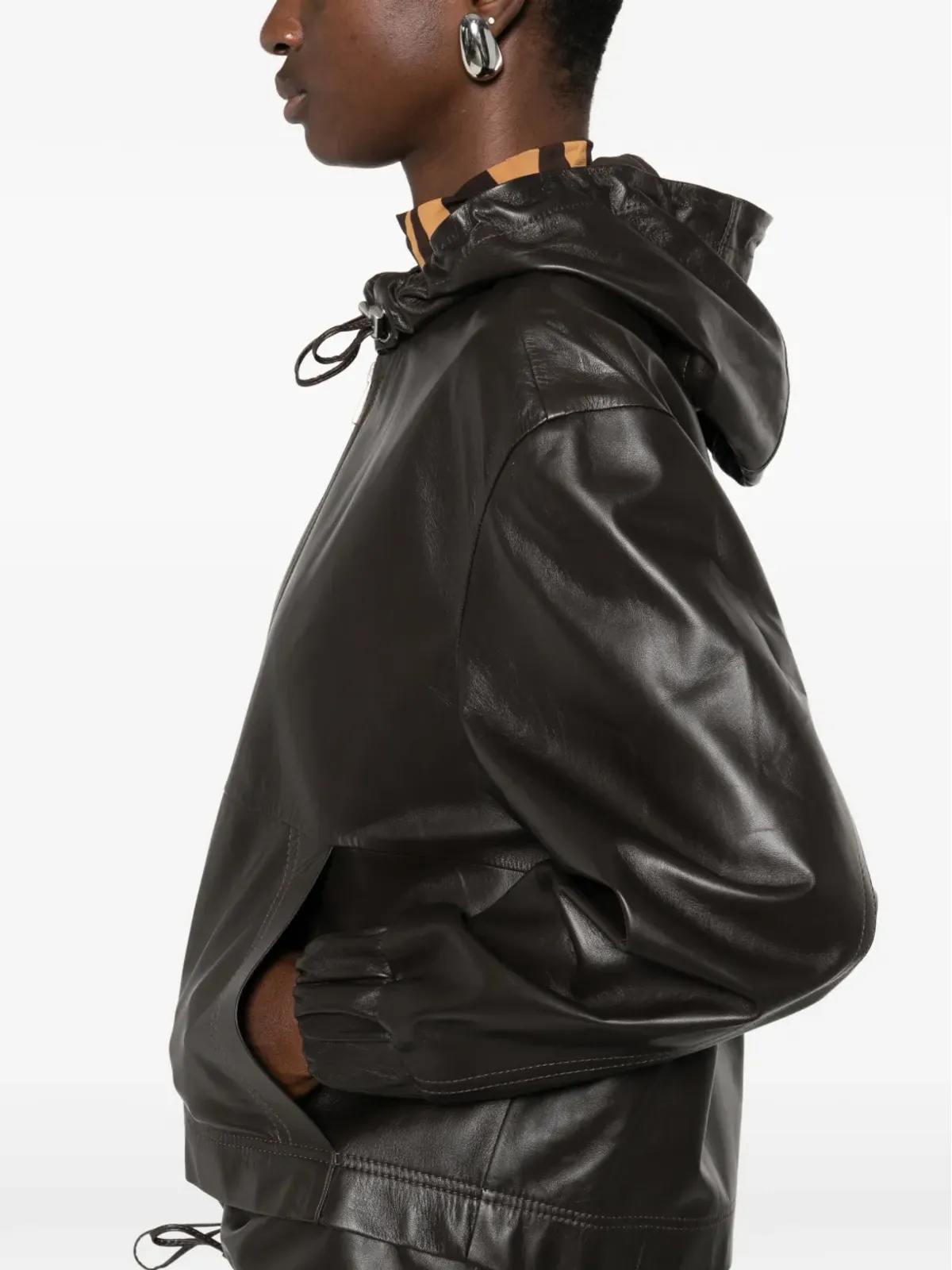Desa 1972 hooded leather jacket - Brown - 画像5