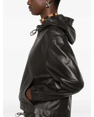 Desa 1972 hooded leather jacket - Brown - サムネイル5