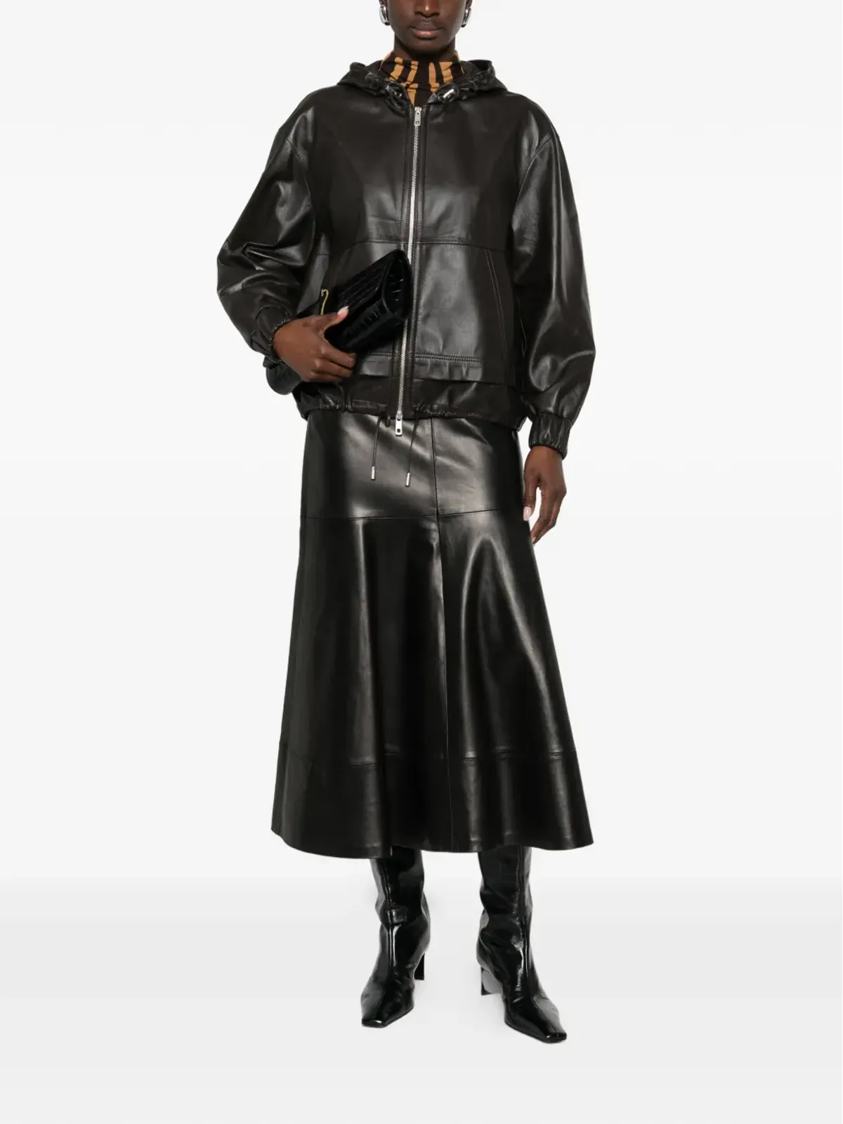 Desa 1972 hooded leather jacket - Brown - 画像2