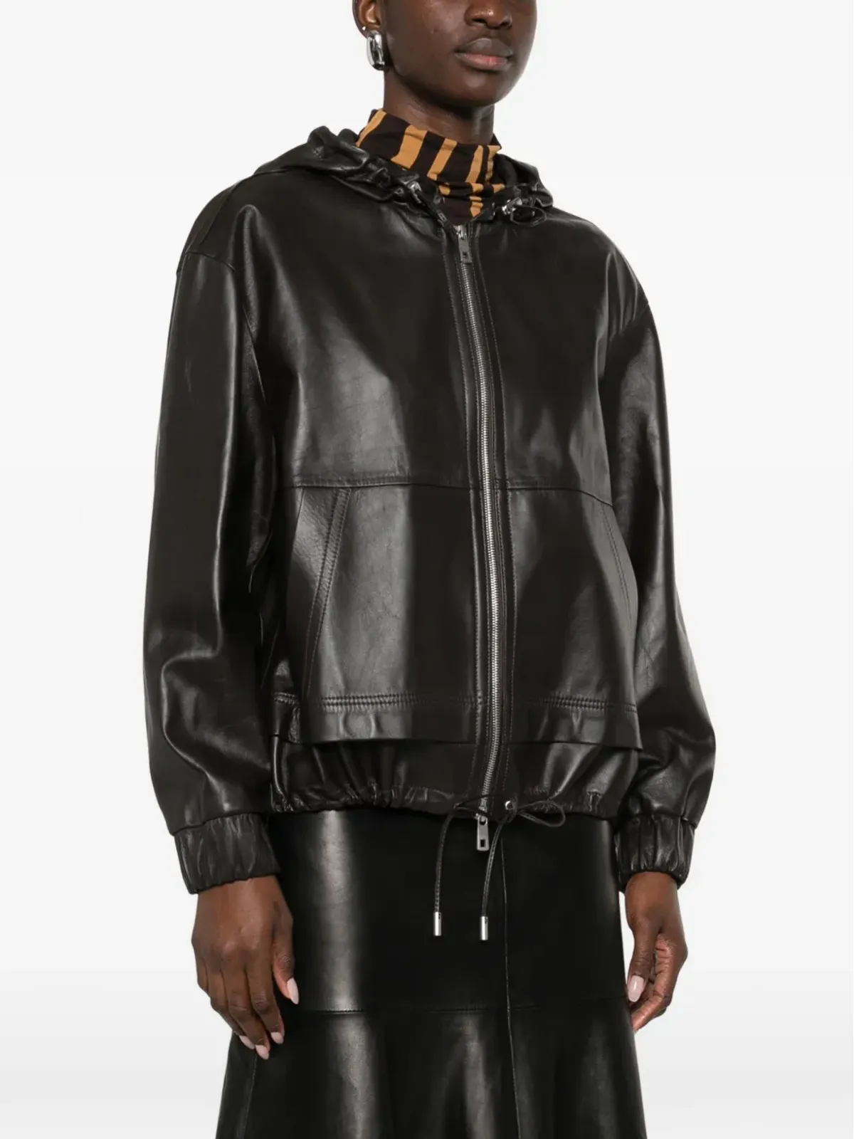 Desa 1972 hooded leather jacket - Brown - 画像3
