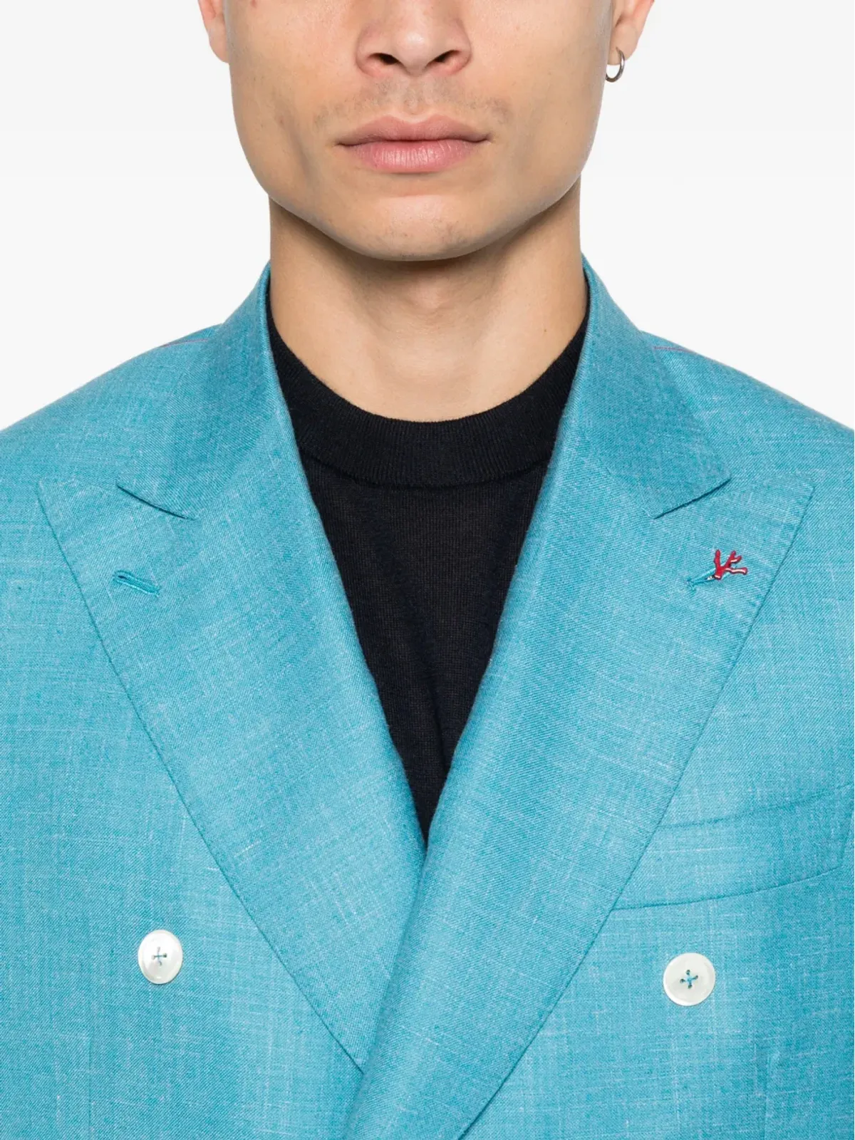 Isaia ブルーのダブルブレストブレザー - 画像5