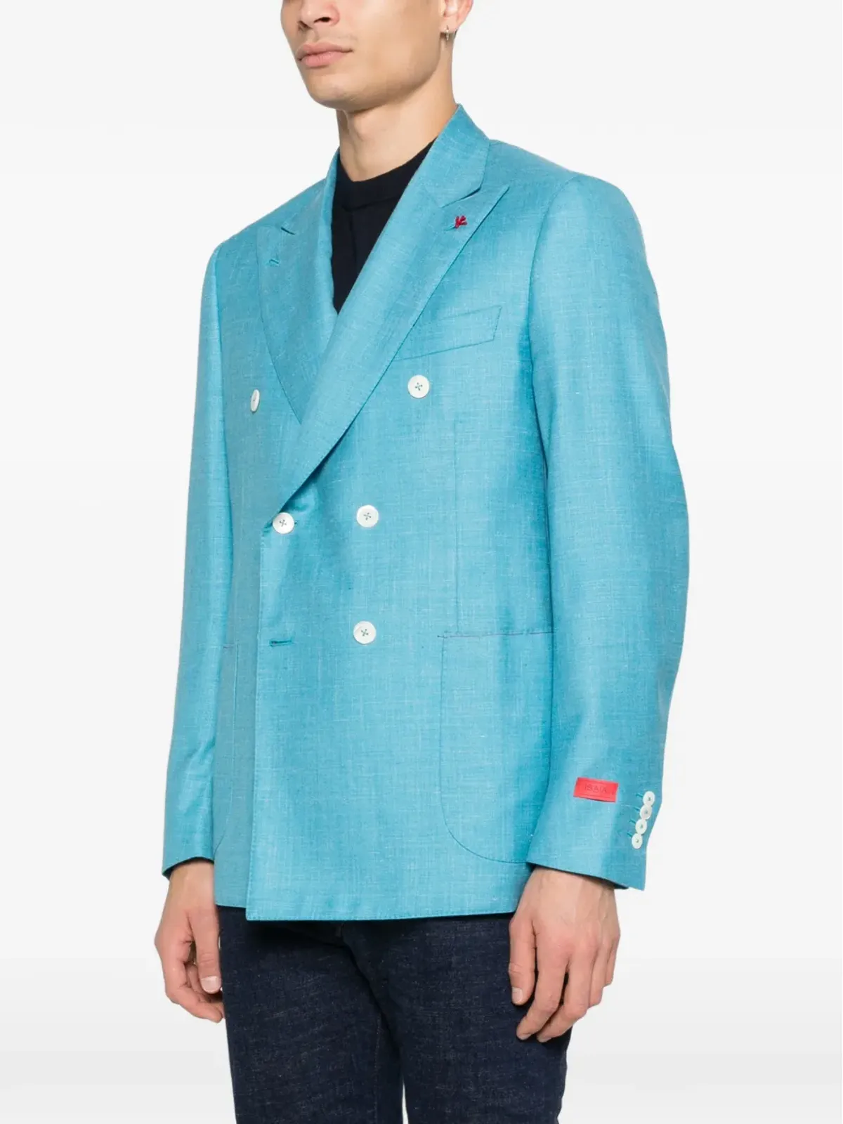 Isaia ブルーのダブルブレストブレザー - 画像3