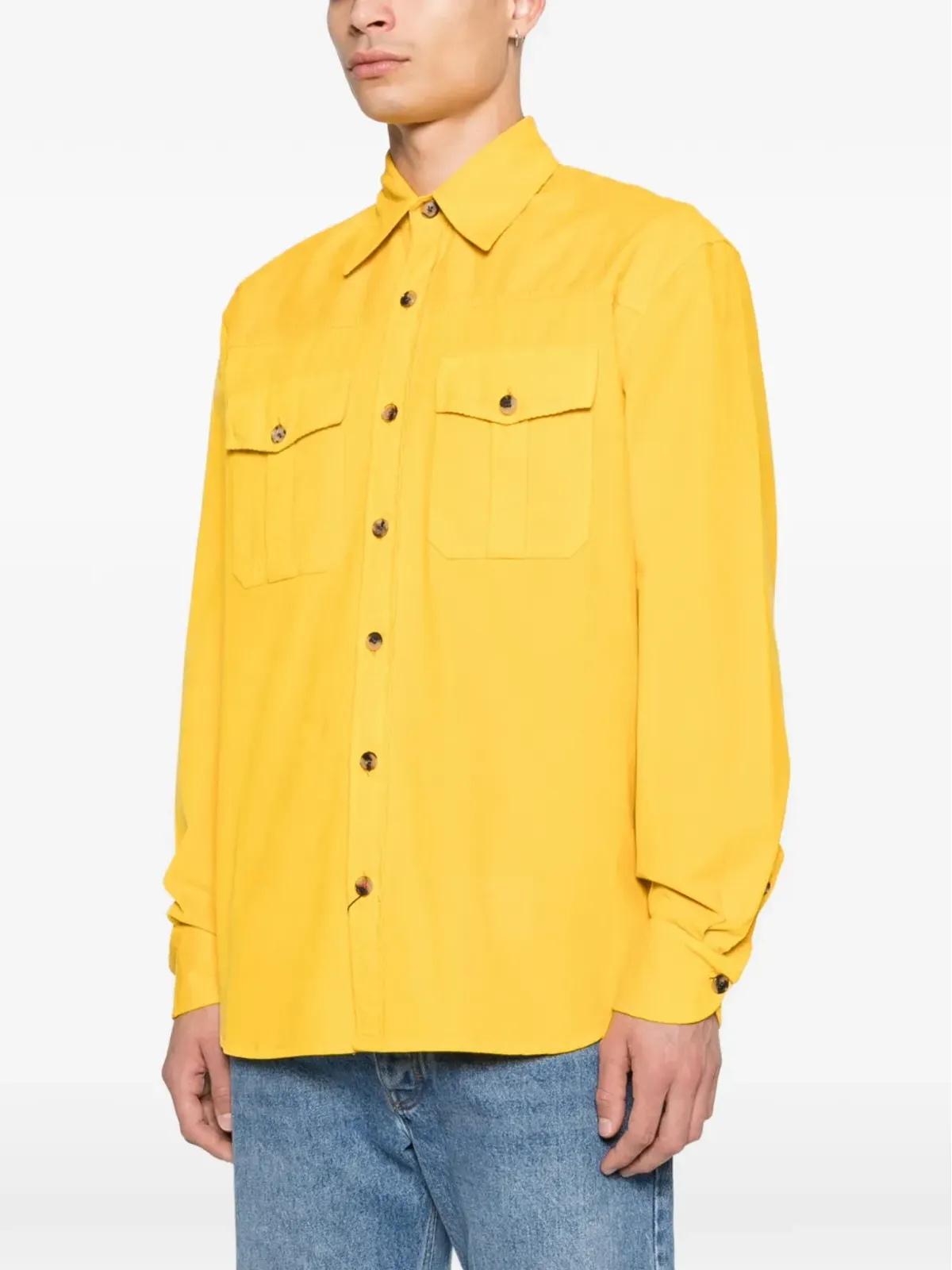 Isaia チェストポケットシャツ - Yellow - 画像3