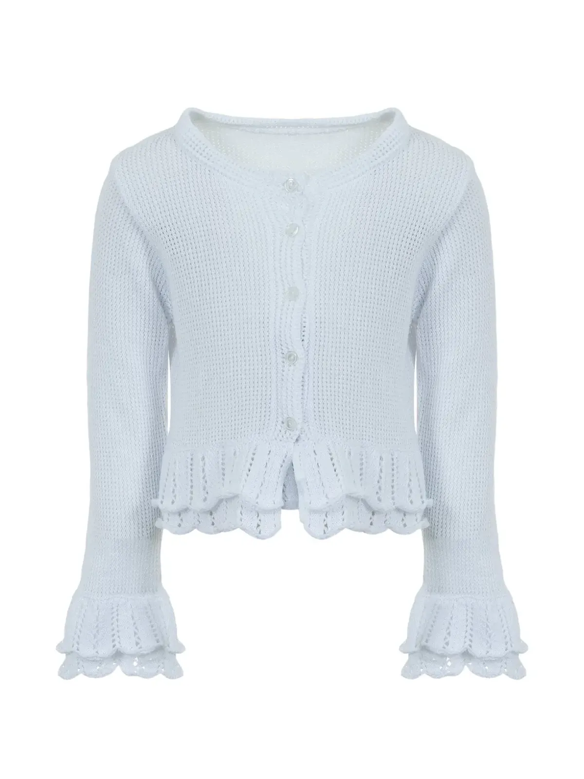 Lapin House ラッフルトリム ボタン付きコットンカーディガン - 画像1