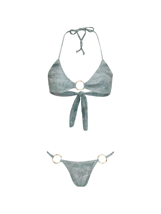 Amir Slama Amir Slama × ジェイド・ピコン リングディテール 花柄プリント 水着 - ブルーの商品画像