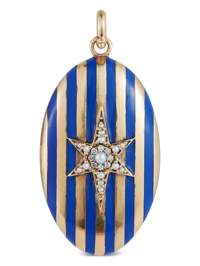 Storrow Jewelry Storrow Jewelry ダイヤモンド パール ブルーエナメル ストライプ リリアン ロケット ネックレスの商品画像