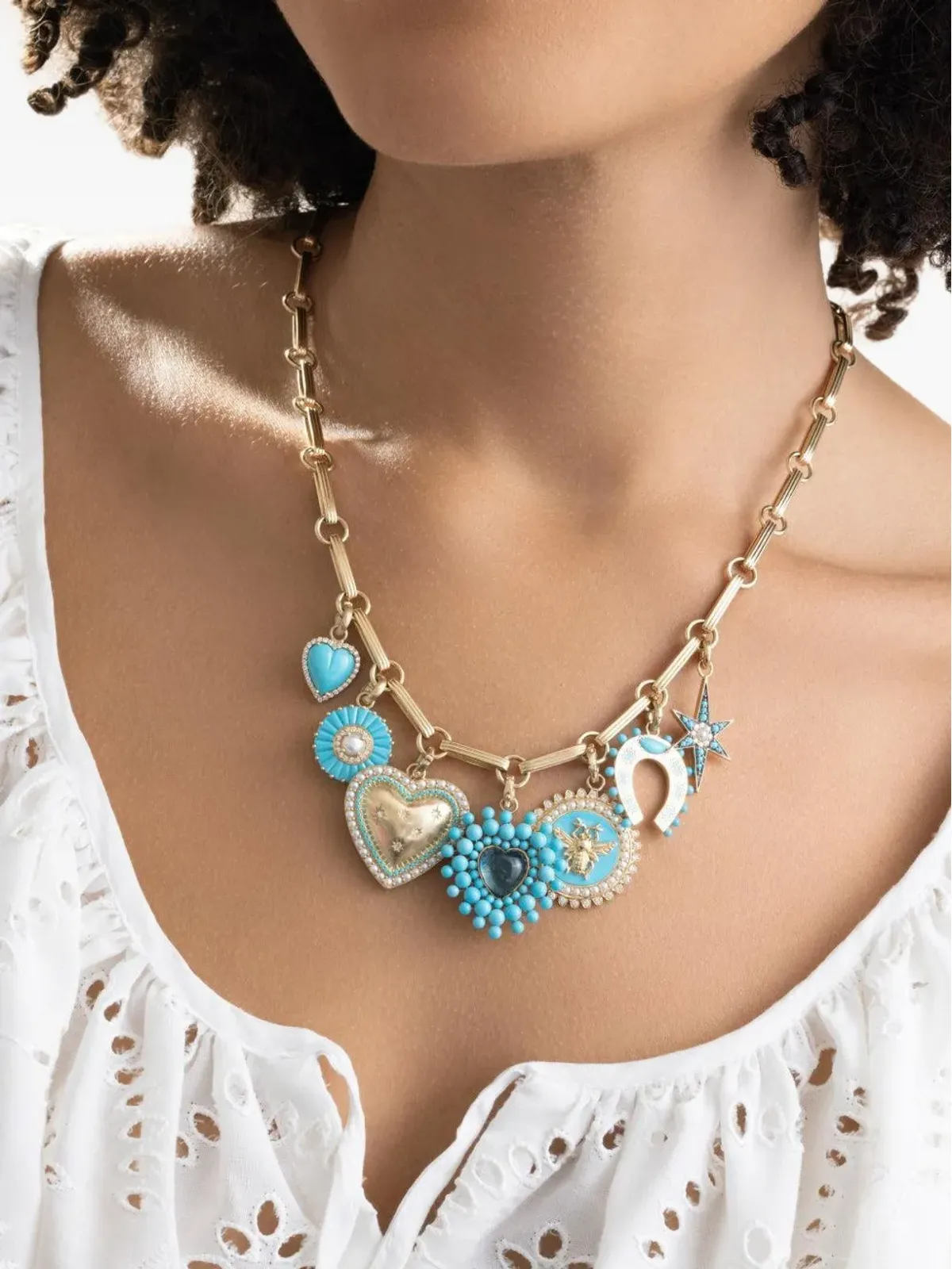 Storrow Jewelry エミリー パール ダイヤモンド ターコイズ チャーム - ゴールド - 画像4