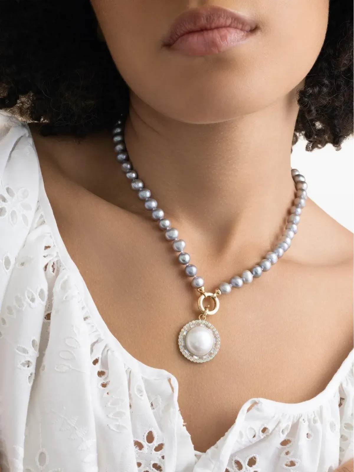 Storrow Jewelry グレー淡水パール ネックレス - 画像2