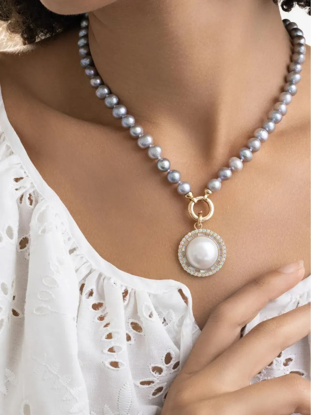 Storrow Jewelry グレー淡水パール ネックレス - 画像3