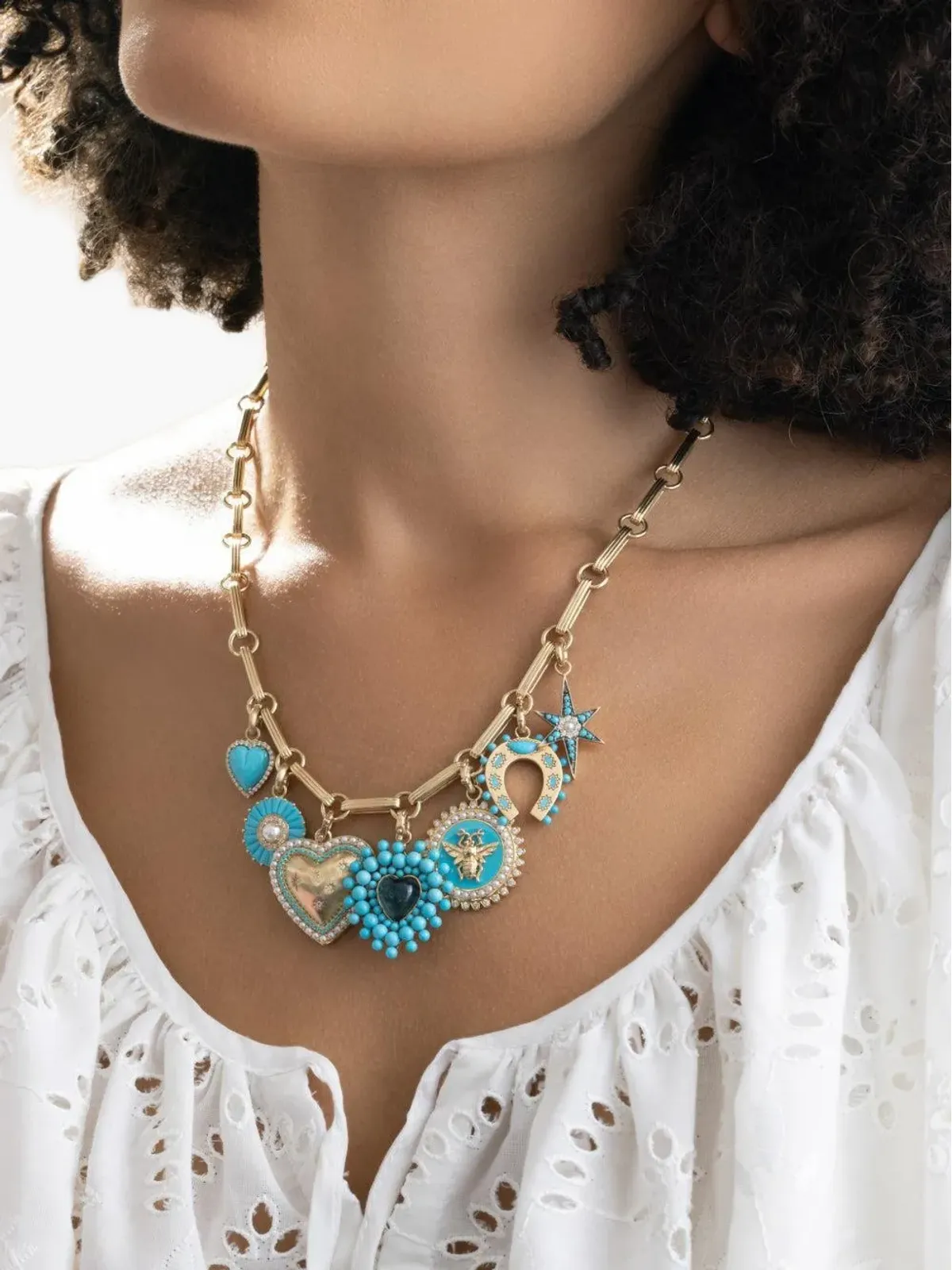 Storrow Jewelry ターコイズ・ダイヤモンド チャーム ネックレス - ゴールド - 画像2