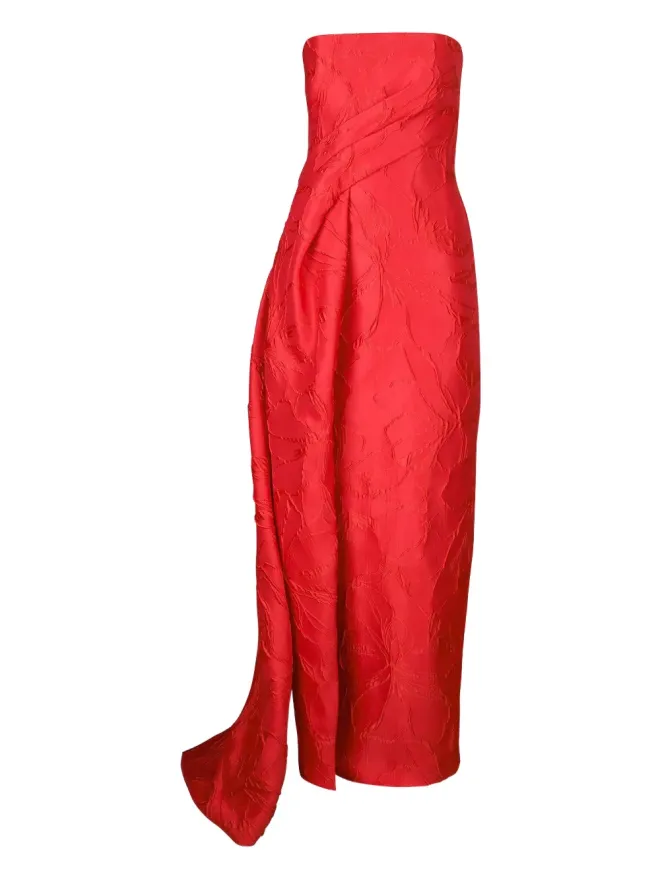 Monique Lhuillier Monique Lhuillier トレイン付きストラップレス マキシドレスの商品画像