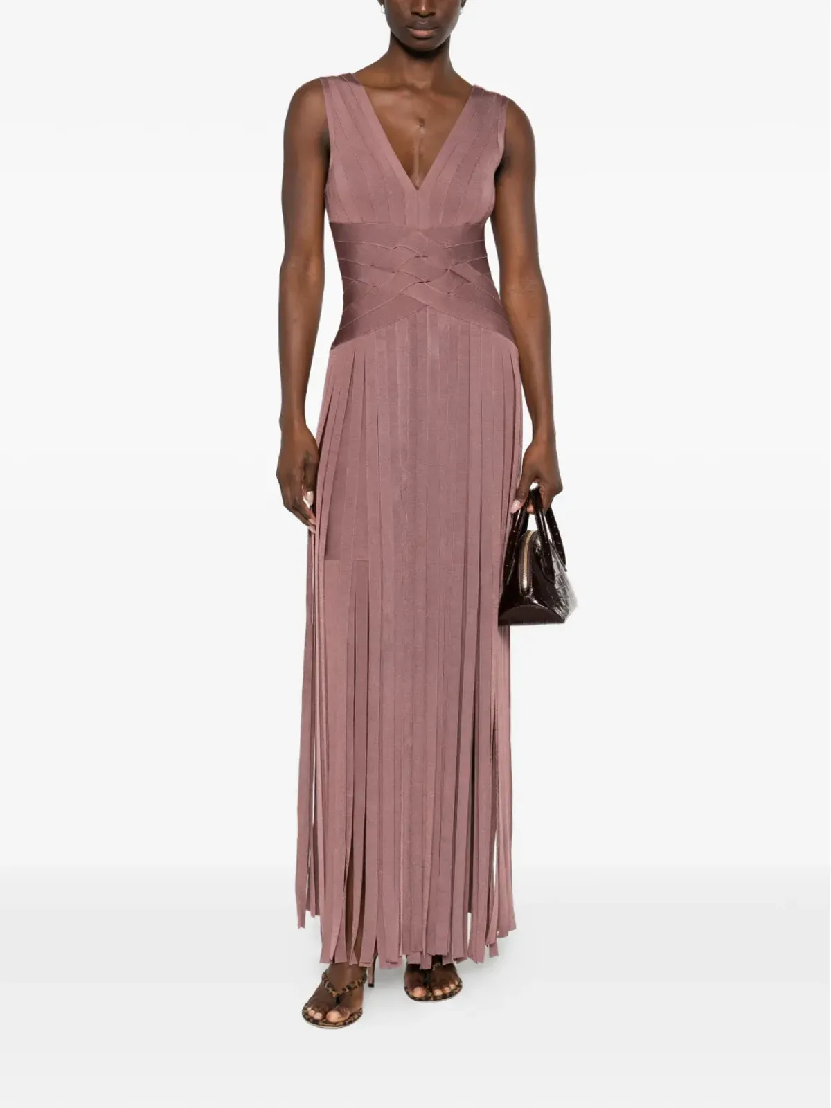Herve Leger Vネック・プリーツドレス - 画像2
