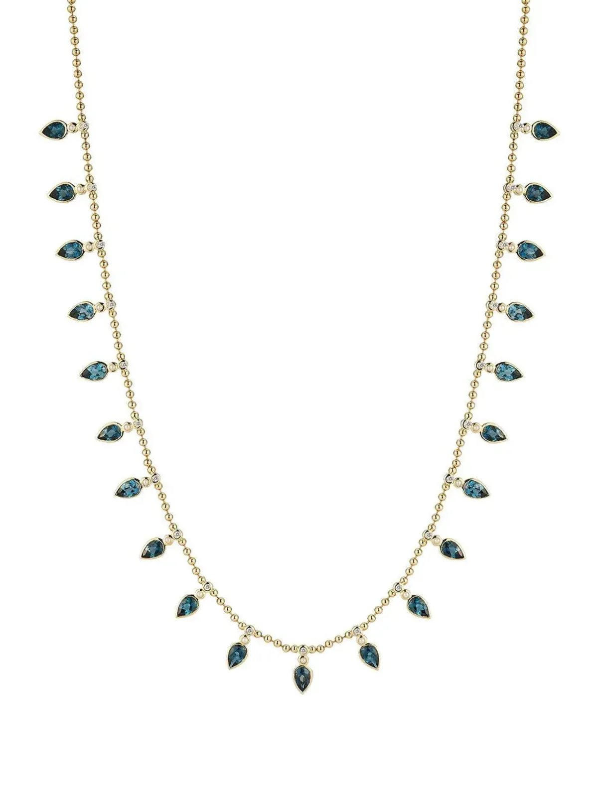 Storrow Jewelry パール・ダイヤモンド・ロンドンブルー トパーズ・ビーズ カラー ネックレス - Gold - 画像1