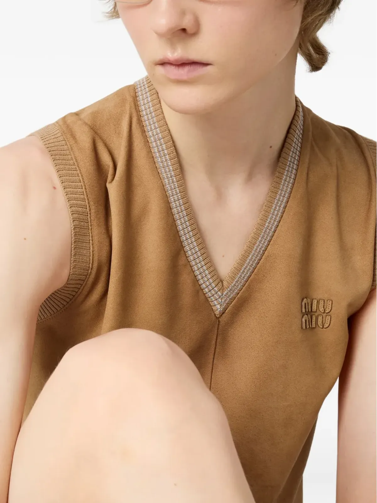 Miu Miu Vネックリブニットベスト - ブラウン - 画像5