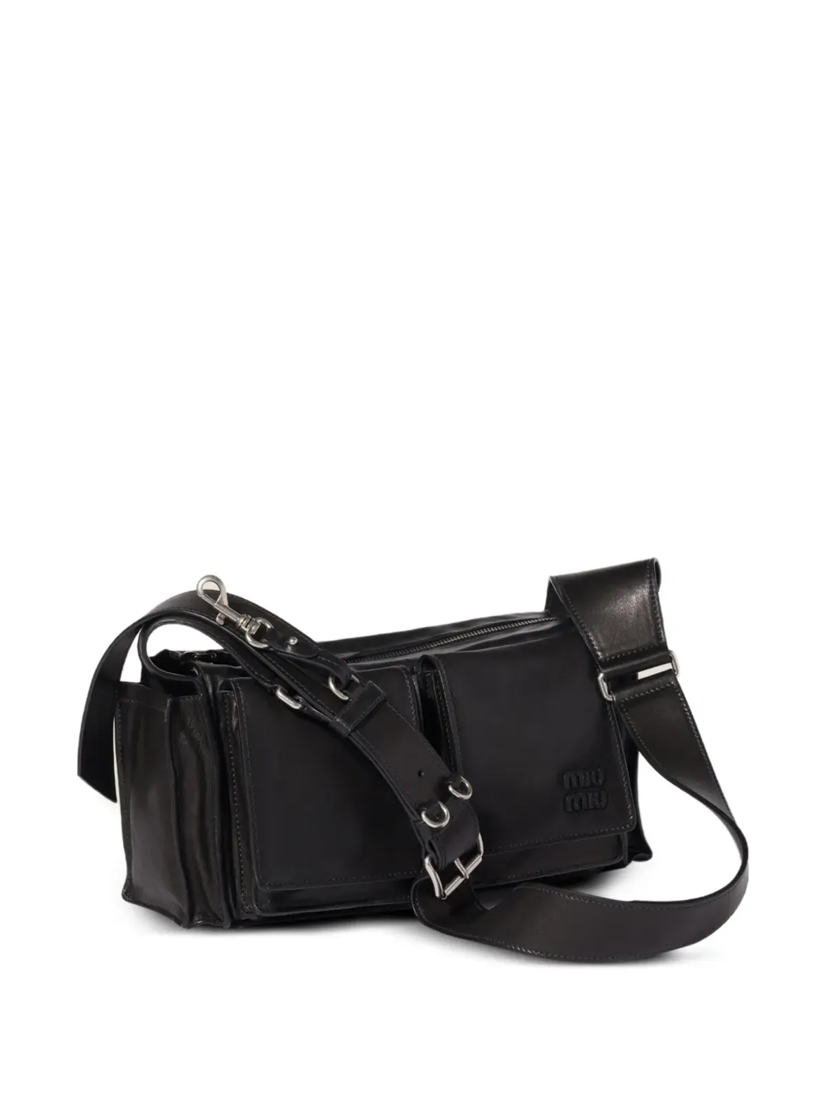 Miu Miu フラップポケット付きレザーショルダーバッグ ブラック - 画像3