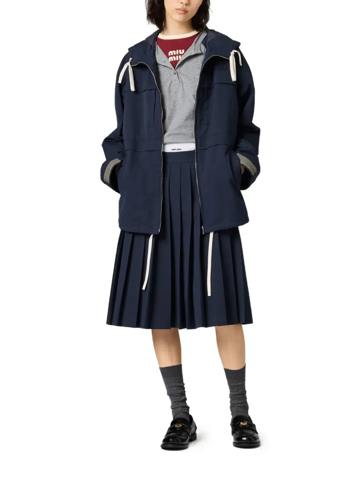 Miu Miu ドローストリングパーカコート - 画像2