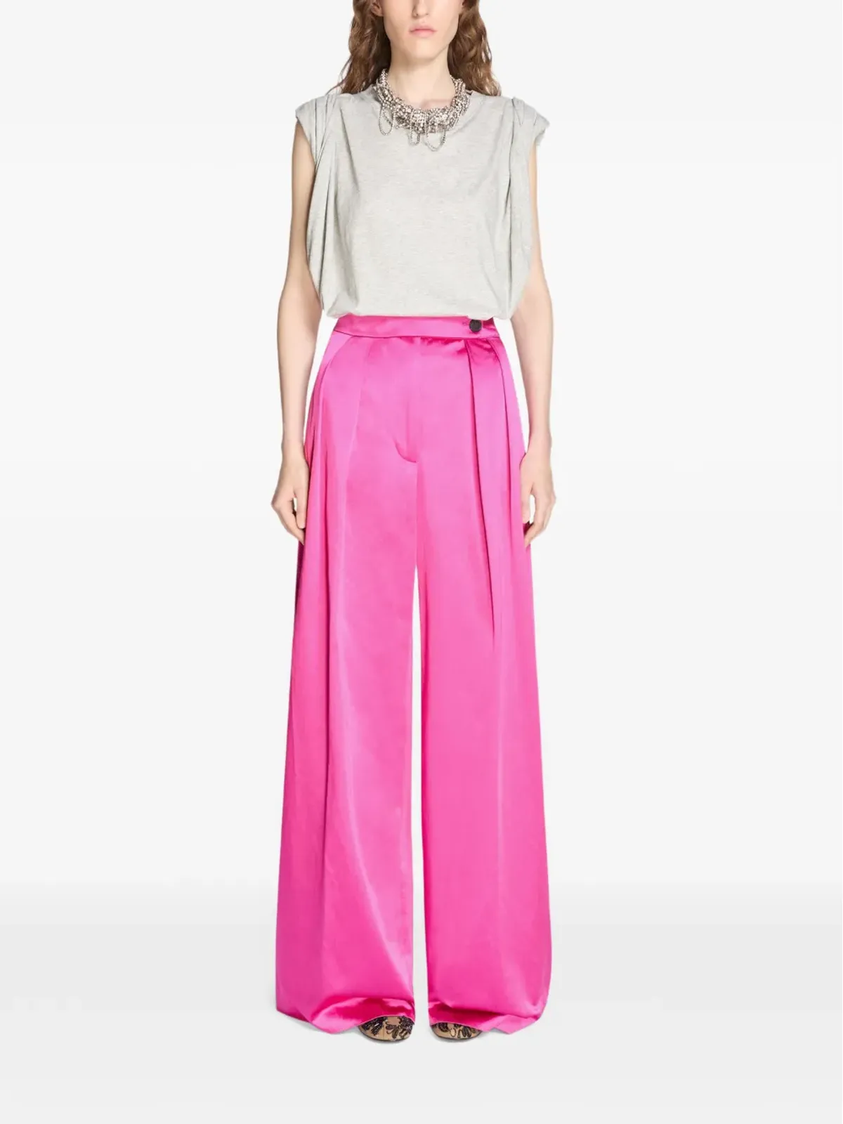 DRIES VAN NOTEN ボタン付きプリーツのワイドパラッツォパンツ - 画像2