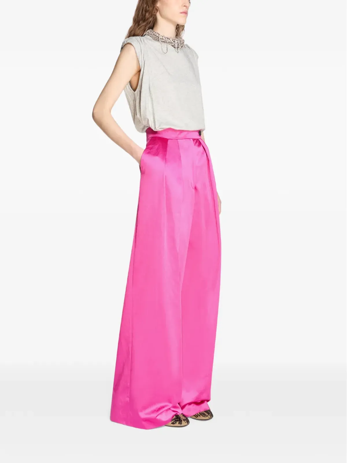 DRIES VAN NOTEN ボタン付きプリーツのワイドパラッツォパンツ - 画像3