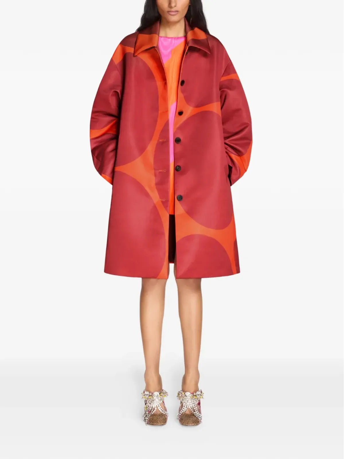 DRIES VAN NOTEN プリント Aライン オーバーサイズコート - レッド - 画像2