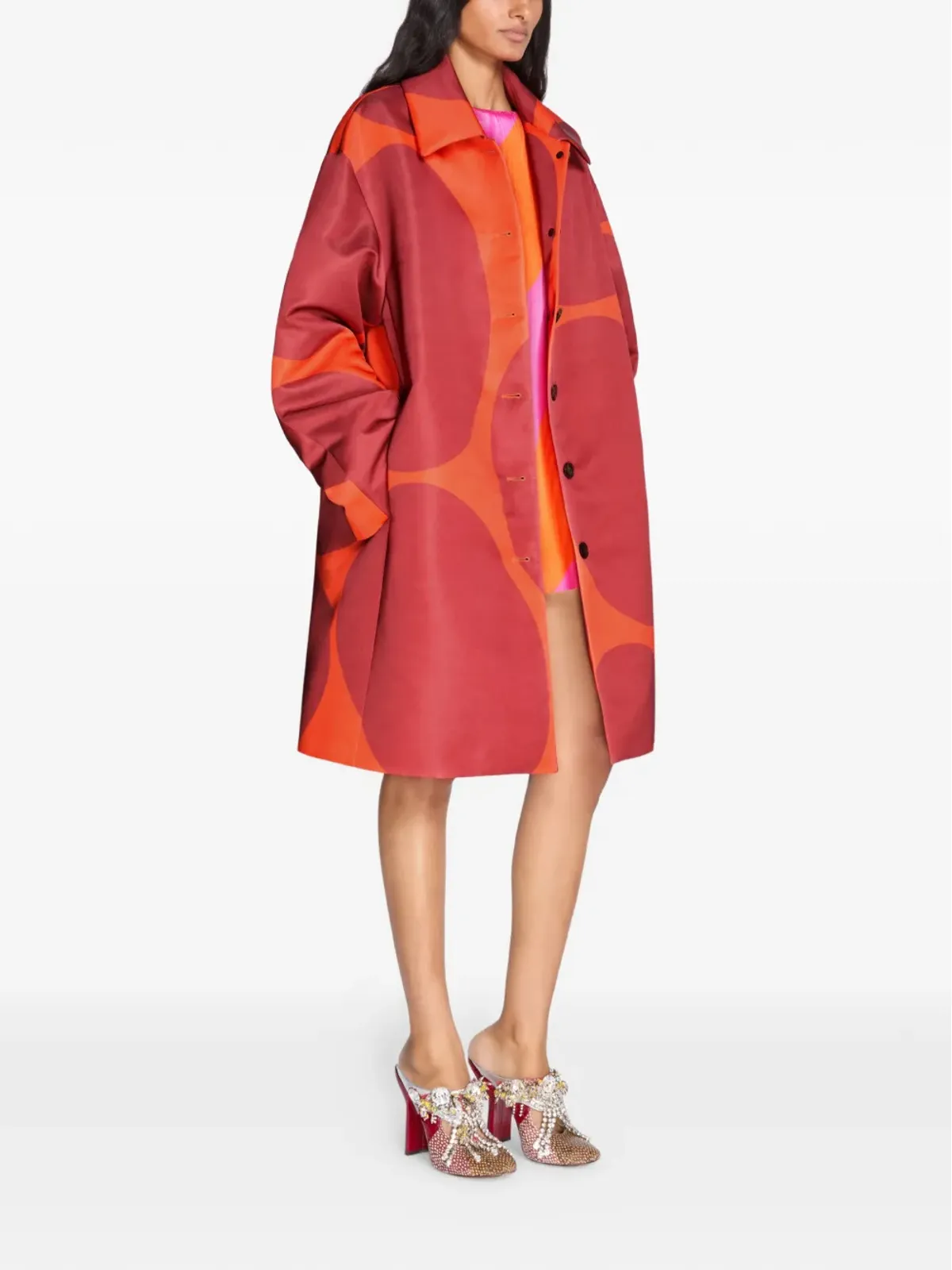 DRIES VAN NOTEN プリント Aライン オーバーサイズコート - レッド - 画像3