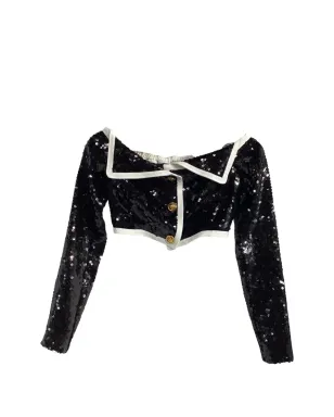 Giambattista Valli Vintage スパンコール付きオフショルダークロップトップ - ブラック - サムネイル2