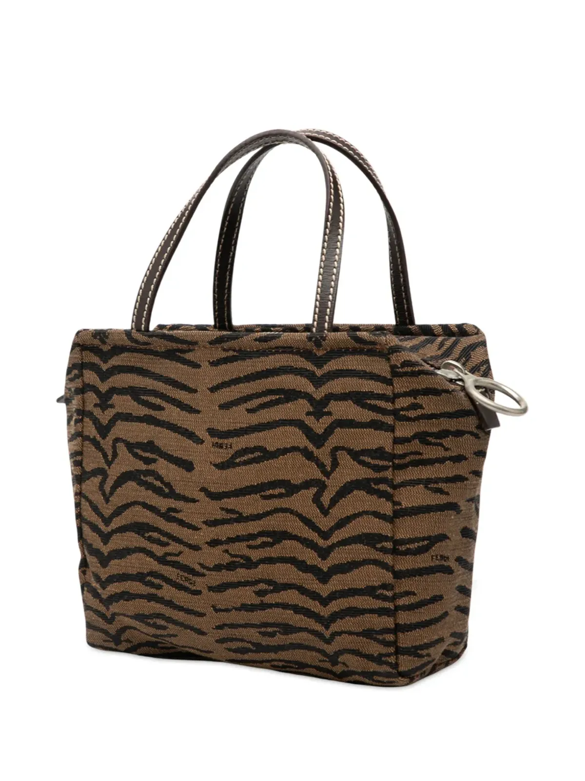 Fendi Pre-Owned キャンバス地ゼブラプリント ハンドバッグ ブラウン - 画像3